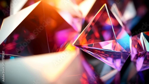 カラフルにきらめくプリズムのような多面体の背景 photo