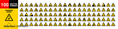 100 Warning Signs Vector Set in Editable Stroke Format