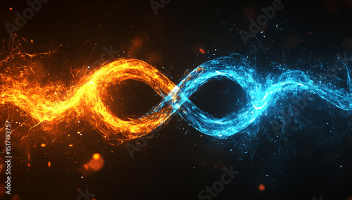 Dynamic infinity symbol of blue and orange energy