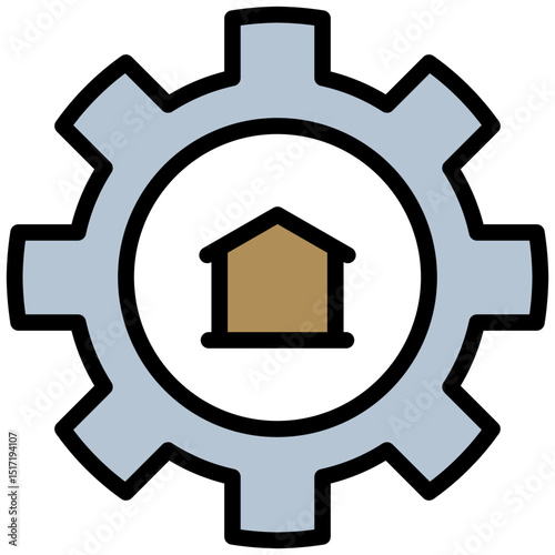 Home Gear Icon, Outline Flat Design Style Icon Symbol