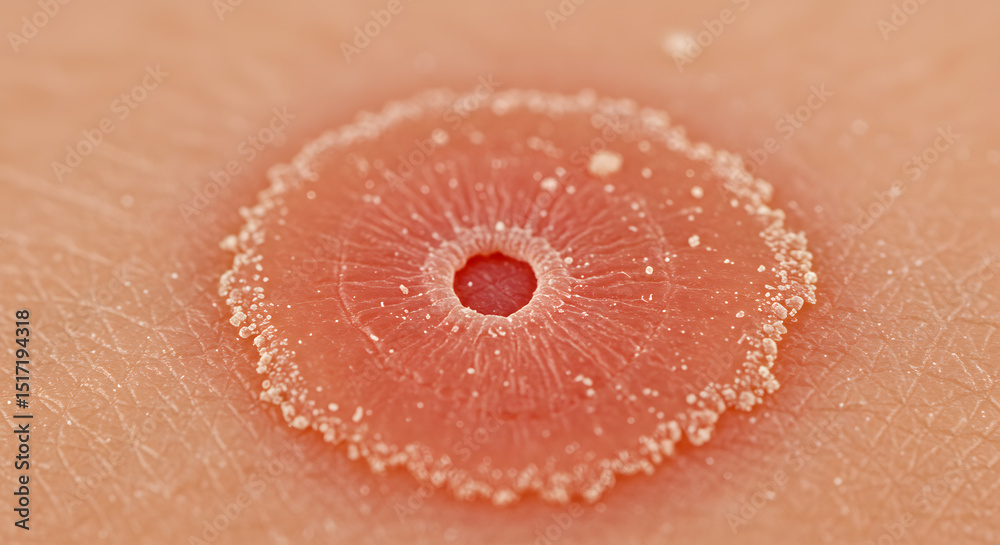 Fototapeta premium Macro Close-up of a Circular, Pink, Marine Organism on Skin-like Surface