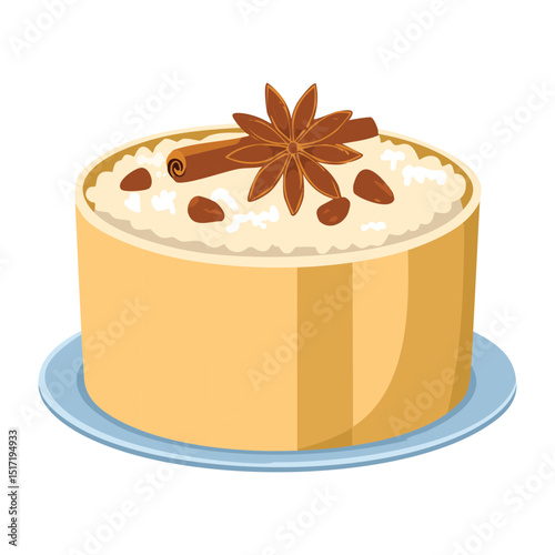 Sweet Dessert with Star Anise and Cinnamon - Vector Illustration