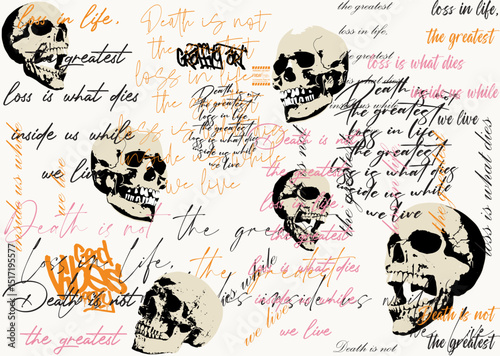 skulls in retro rock and roll seamless pattern, skulls in retro style. rock and roll Seamless pattern ,Seamless pattern with human skulls. Graphic print skulls. Seamless pattern with human skulls