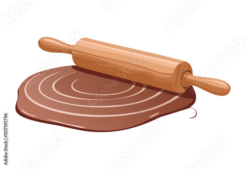 Chocolate Dough with Rolling Pin and Pattern - Vector Illustration