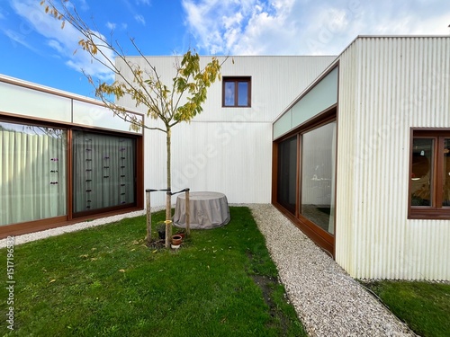 modern architectural design with outdoor space and tree photo