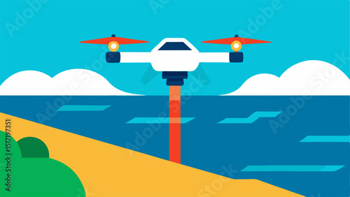 Coastal Coverage A drone flying along a coastline utilizing thermal imaging to monitor the beach and water for any unusual activities.