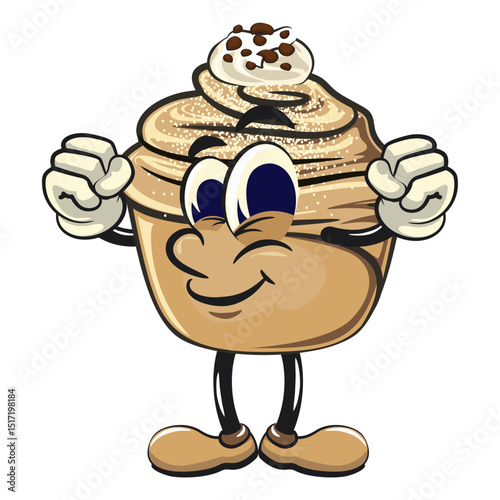 Cute cruffin cartoon mascot vector be healthy and strong enough to become a champion, funny dessert character illustration isolated, work of hand drawn