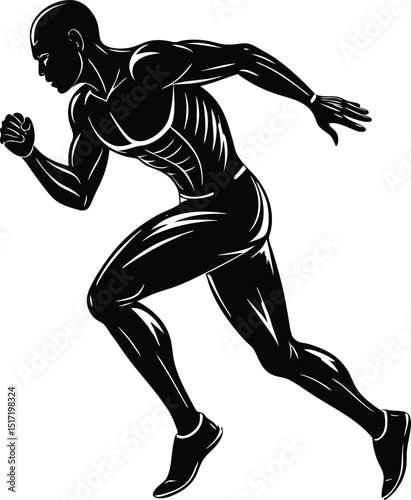 Athlete Runner Silhouette in Motion, Sprinting Fitness Vector Illustration