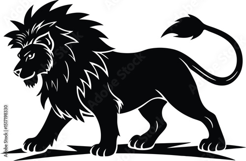 Aggressive Lion Vector Silhouette, Stylized Wild Lion with Fierce Expression