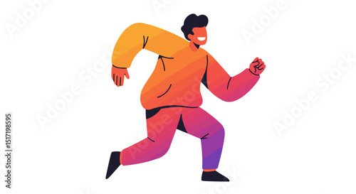 Young man running energetically in colorful sportswear  