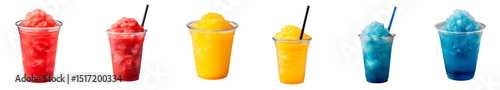 Set of colorful frozen fruit slush drinks on transparent background, PNG