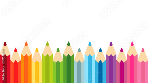 colored pencils border vector illustration on white background. copy space for text