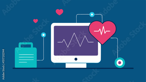 Heartbeat Signal Waves A stylized illustration of a screen showing pulse waves or EKG lines with small wearable devices p nearby.