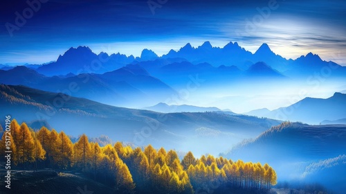 A serene mountain range bathed in a soft, ethereal light.