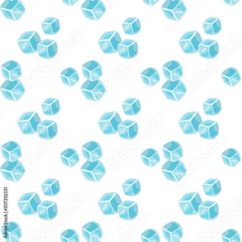Seamless summer pattern with scattered ice cubes on white background. Cartoon vector background