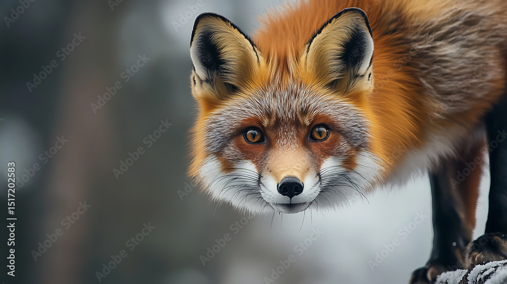 Obraz premium Close-Up Portrait of a Red Fox in Winter