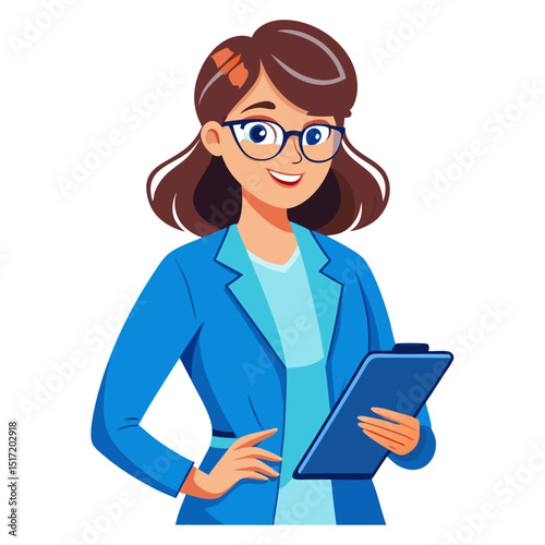 Smiling Female Healthcare Professional Doctor with Clipboard Vector Illustration (Transparent Background)
