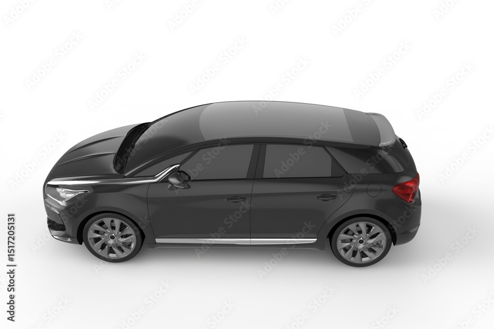 Side view of a dark gray station wagon car with a white background in a studio setting showing details Side view of a dark gray station wagon car with a white background in a studio setting showing details