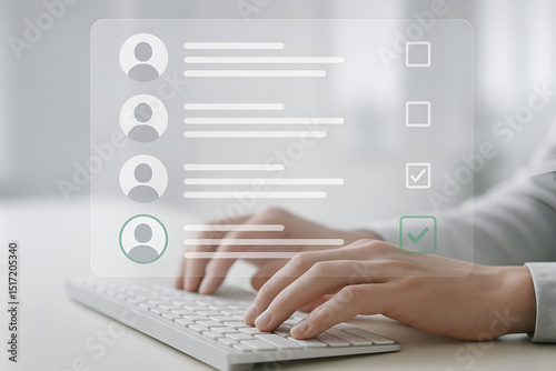 Person completing online survey or form on computer