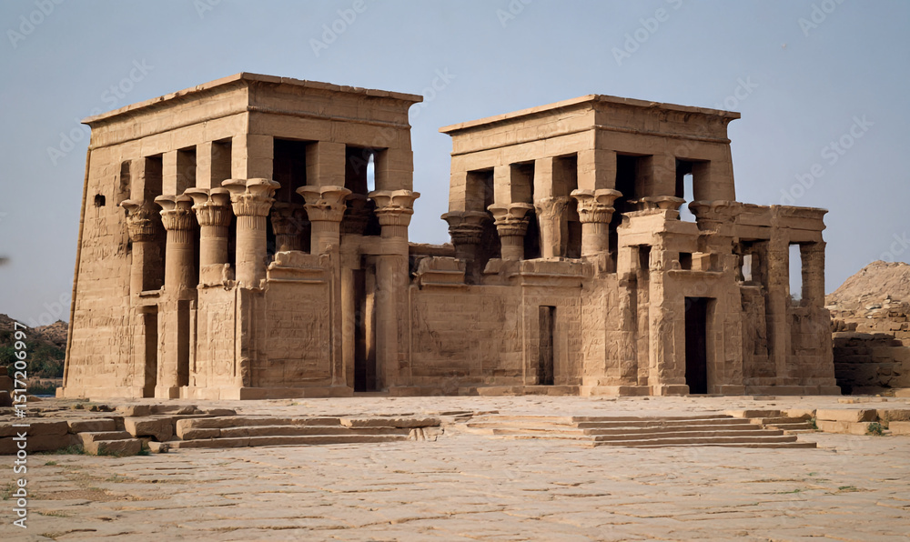 The temple of dendur with its distinctive architecture and sandstone construction in a desert landscape The temple of dendur with its distinctive architecture and sandstone construction in a desert landscape