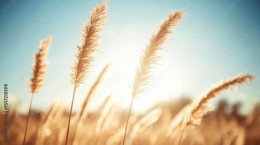 Fototapeta premium Golden grass swaying in the sunlight.