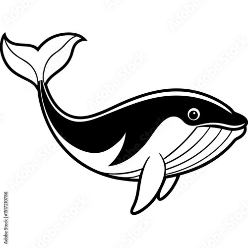 Minimal Bowhead Whale Vector on White