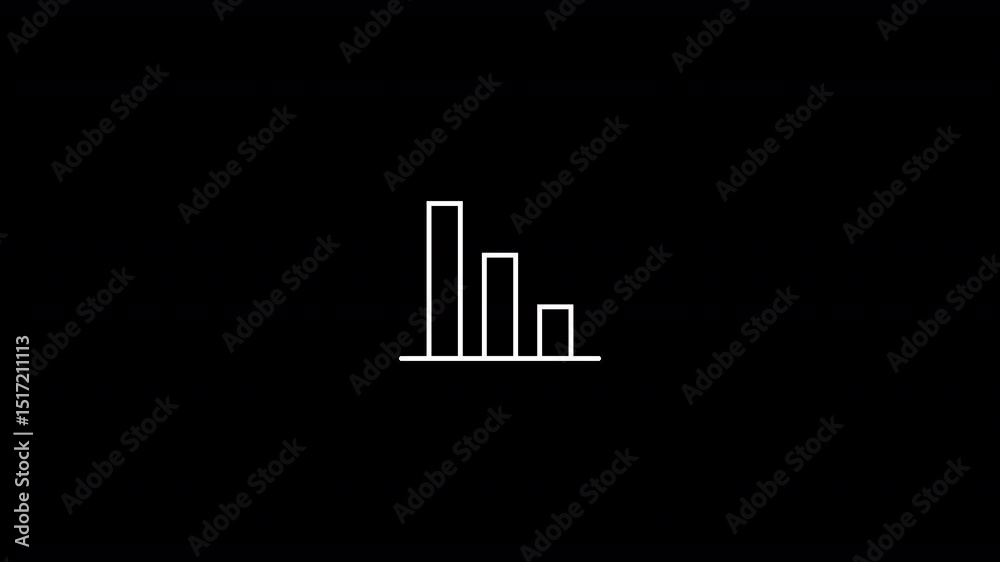 Animated Declining Bar Chart with Three Vertical Bars on Transparent Background