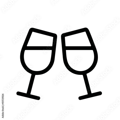 Minimalist Outline Two Toasting Wine Glass Icon Illustration Graphic Design