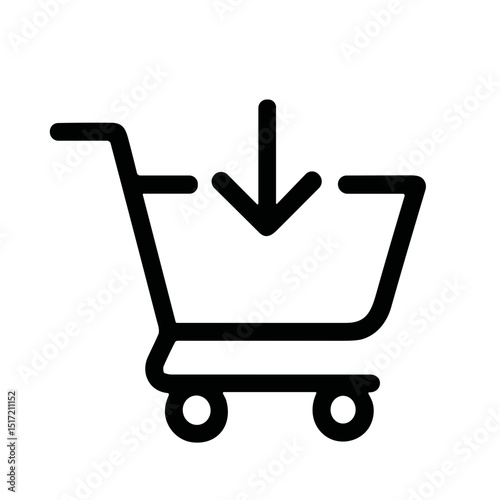 Simple Outline Shopping Cart Arrow Down Sign Symbol Icon Design