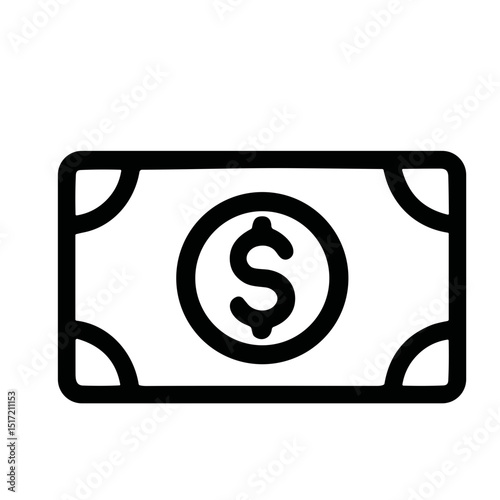 Simple Outline Dollar Bill Currency with Dollar Sign Business Icon