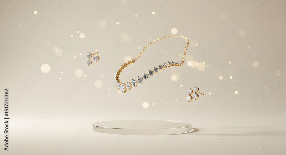 Obraz premium Elegant Diamond Necklace and Earrings Set Luxurious Jewelry Design