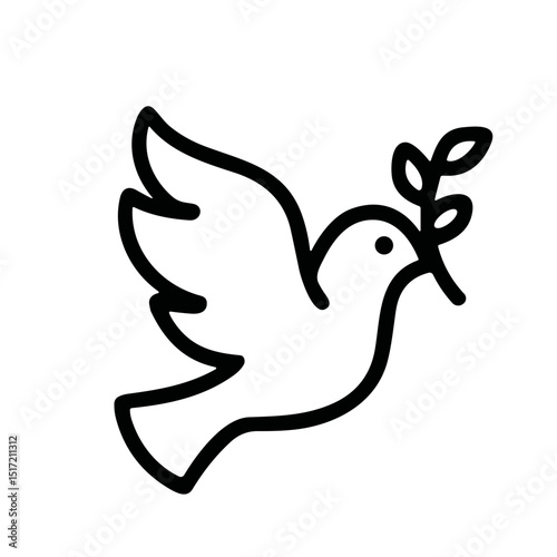 Simple Outline Dove Holding Olive Branch Line Art Symbol Icon
