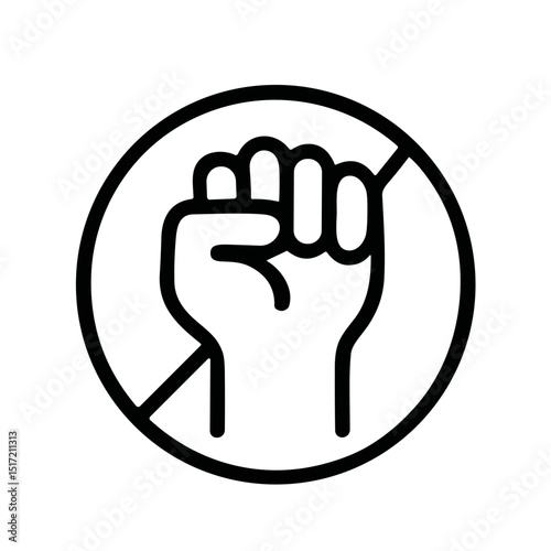 Linear Stop Hand Raised Fist Gesture Icon with Circular Frame Symbol