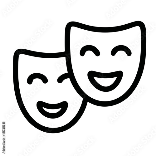 Simple Outline Smiling Face Comedy Tragedy Mask Stage Performance Icon