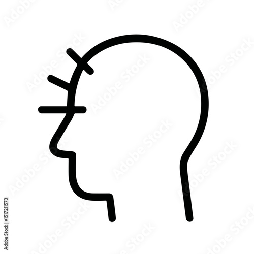 Simple Line Art Head Pain Icon, Headache, Stress, Depression Concept