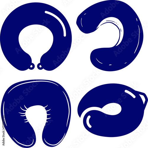 Neck pillow silhouette icon set. Travel Cushion for Comfort and Support Symbol. Portable Comfortable Cushion for Trip. Editable Stroke. accessory for transport, long journey and trip