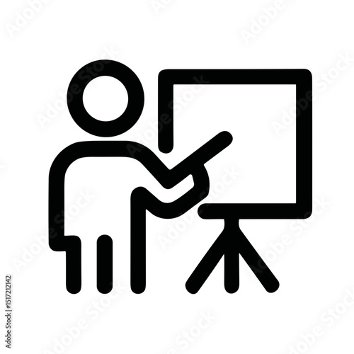 Outline Simple Person Presenting at Whiteboard Teaching or Training Icon