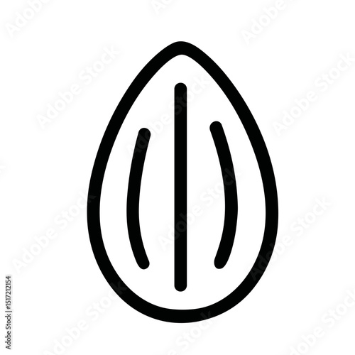 Minimalist Line Art Almond Seed Icon Isolated on White Background