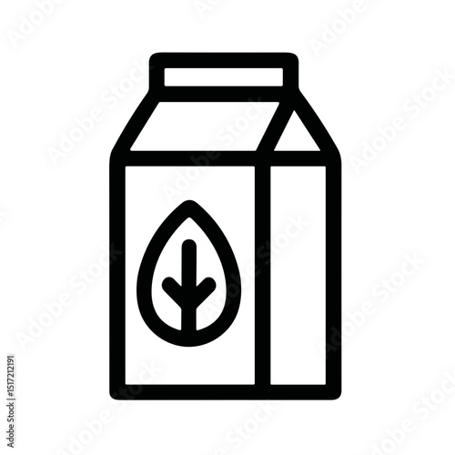 Simple Outline Cardboard Milk Carton Packaging with Leaf Icon Sign