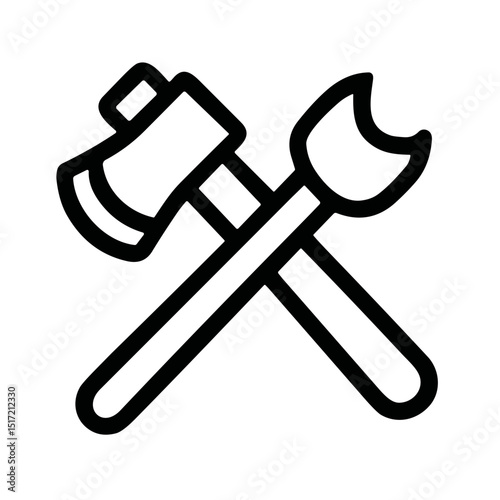 Outline Handdrawn Crossed Axe and Pickaxe Tool Repairing Equipment Icon