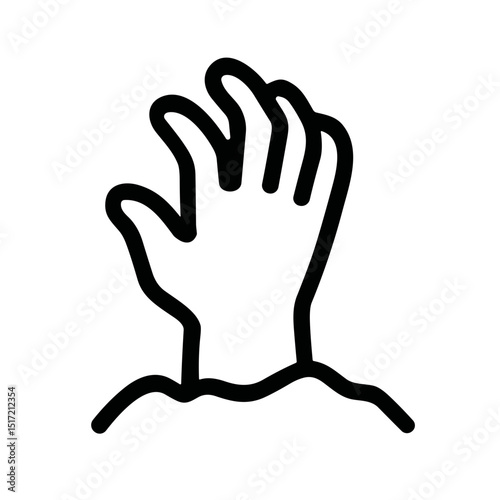 Simple Outline Hand Emerging from Ground Zombie Halloween Illustration