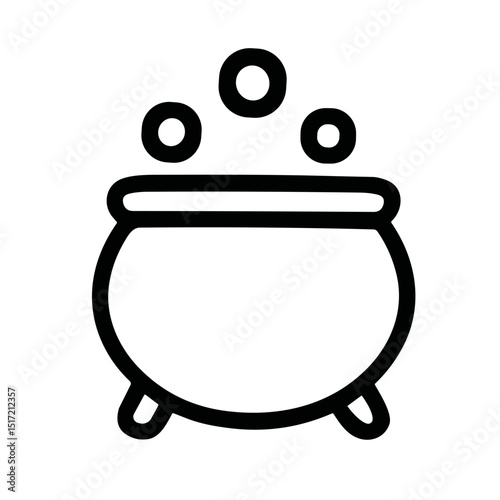 Simple Outline Cauldron with Bubbles, Witchcraft Equipment Illustration, Icon