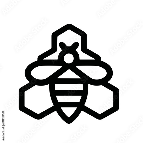 Minimalist Line Honeycomb Bee Insect Outline Symbol Graphic Element
