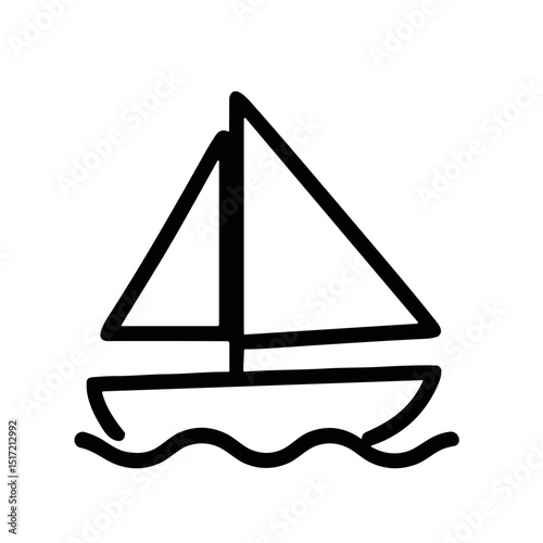 Simple Line Drawing Sailboat on Wave Icon Minimalist Nautical Illustration