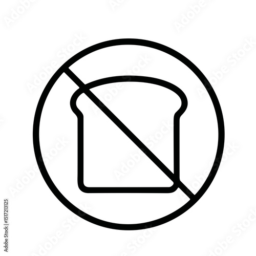 Minimalist Outline Bread Slice Prohibition Symbol within Circle Sign Icon