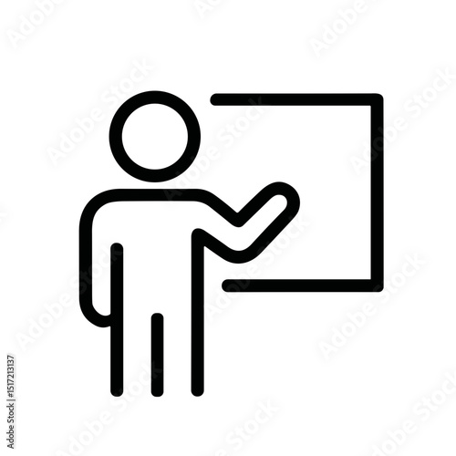 Minimalist Line Art Presenter Explaining at Whiteboard Training Business Icon