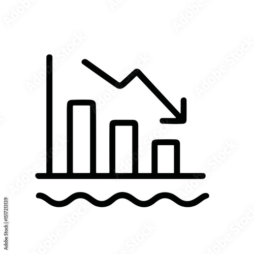 Simple Outline Graphic Decline Bar Chart with Arrow Icon Illustration