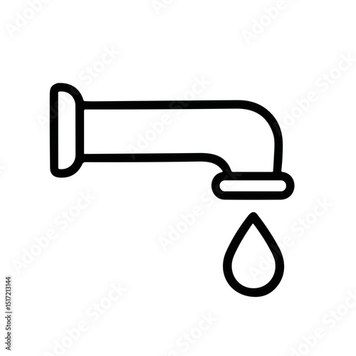 Simple Line Art Water Faucet with Dripping Drop Plumbing Icon