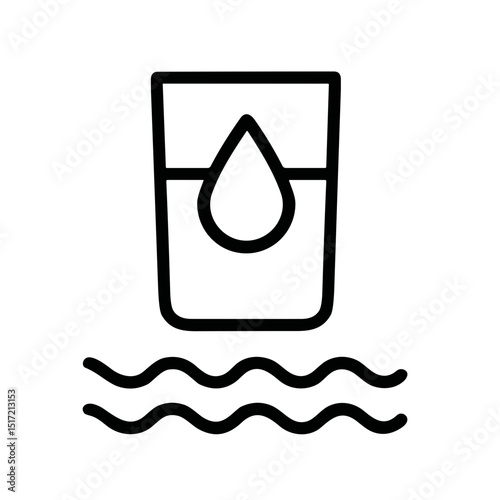 Outline Minimalist Glass of Water with Drop Icon above Ripple