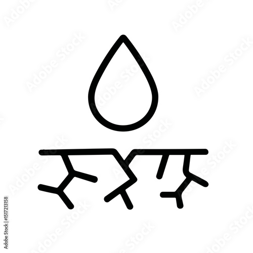 Minimalist Outline Water Drop on Cracked Ground Ecology Concept Icon
